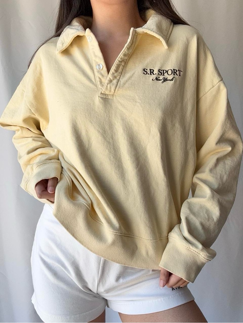 Sporty & Rich Fleece Rugby Pullover in pastel yellow